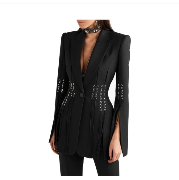 Black Lace-Up Women's Blazer